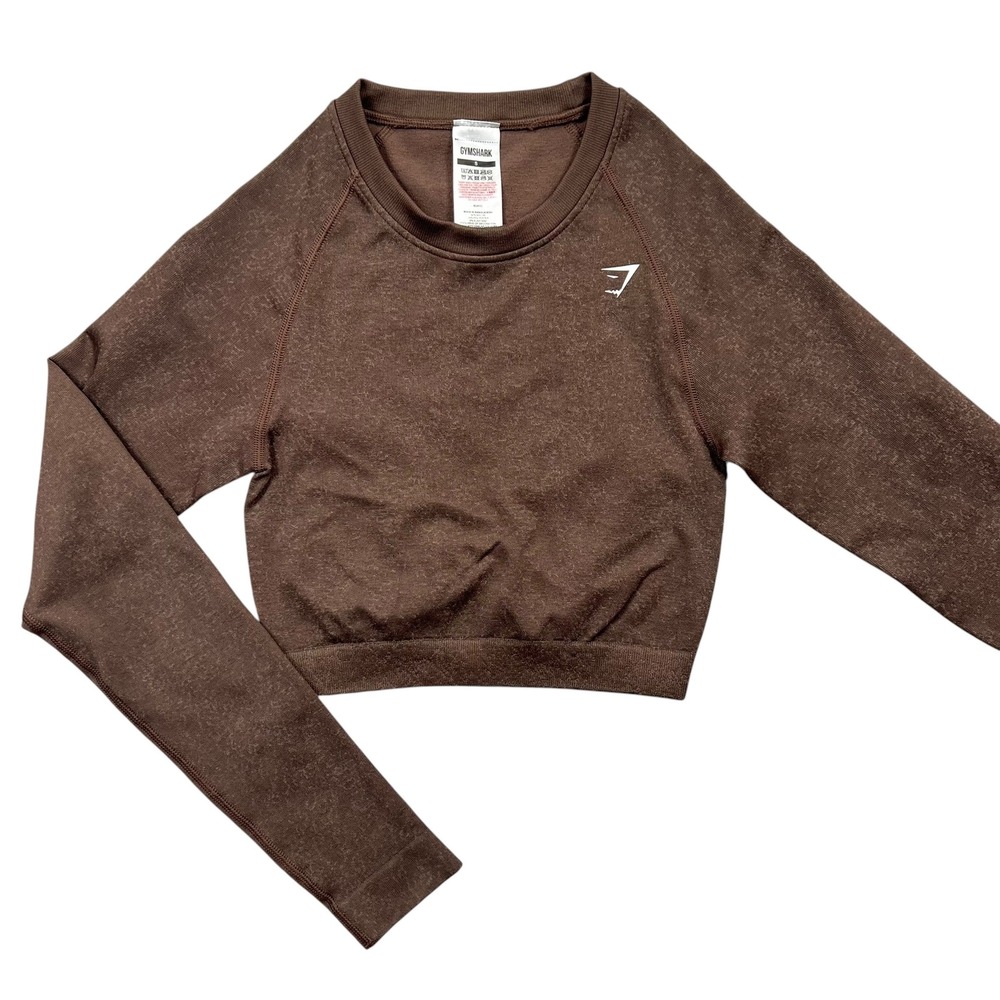 Gymshark Adapt Marl Seamless Top Womens S Brown Long Sleeve Ruched Crop B2A1C